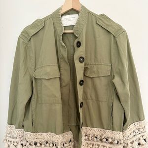 Zara  Embellished Fringe & Coin Tassel Bohemian Army Green Jacket  size M